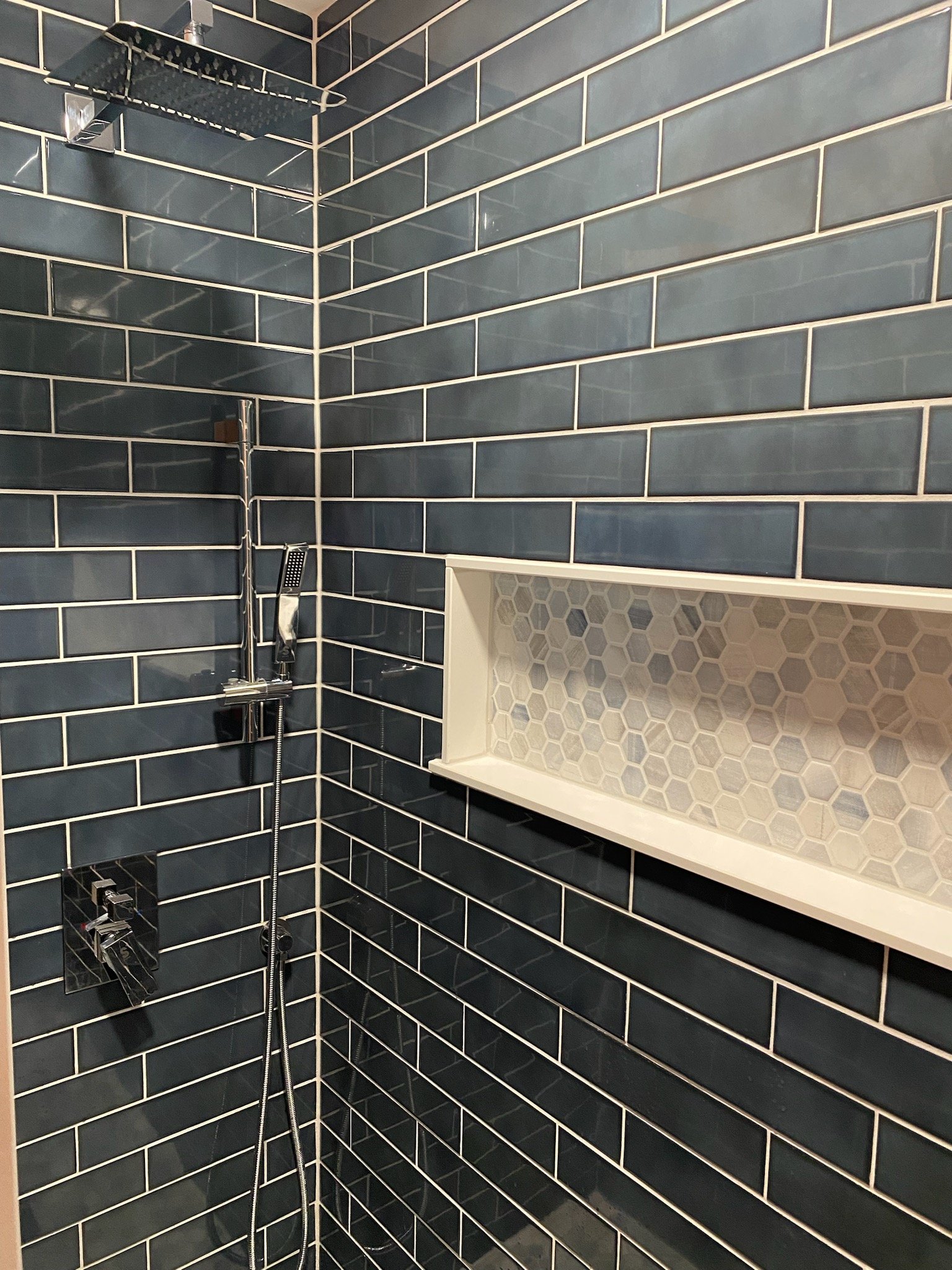 Shower with ocean blue tile